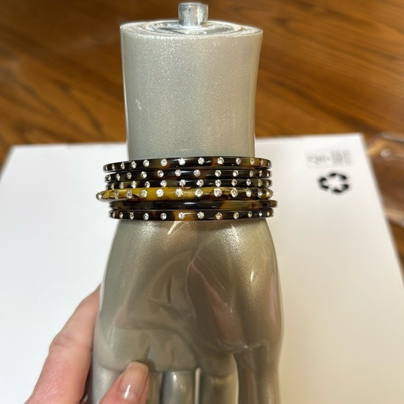 Bundle of 6 thin tortoise celluloid bangles with rhinestones - Picture 8 of 9